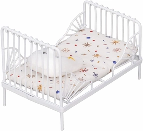 1:12 Scale Dollhouse, Furniture Mini Bed Set Decorative Pillow Metal Frame Lifelike Miniature Bed White (Star Pattern) Mini Doll