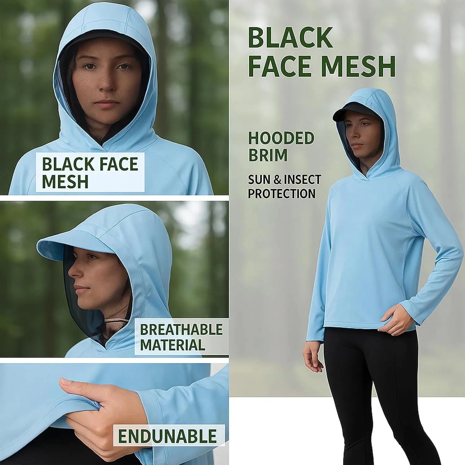 2-in-1 Cooling Mosquito Jacket with Hood for Men & Women - UPF 50  Sun Protection with Adjustable Face Mesh