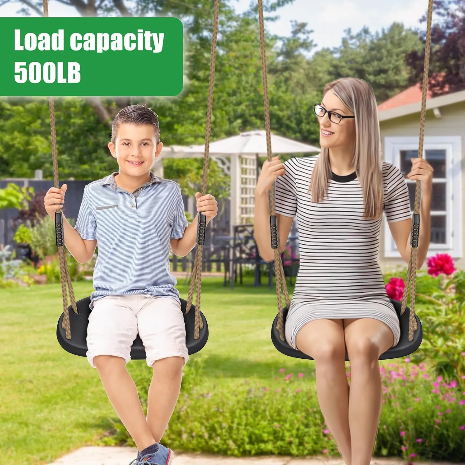 2 Pack 500LB Capacity Heavy Duty Swing Seat with Wider Swing Board & Height Adjustable Rope from 50 to 80 inch Swings Set Swings for Playground Backyard Patio Garden Black