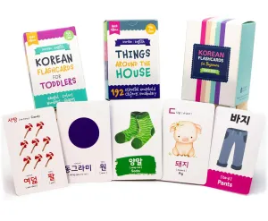 2-Pack Gift Set Korean Alphabet Flashcards for Toddlers, Preschoolers & Beginners | Hangul, Numbers, Colors, Shapes,   196 Common Household Items Vocabulary