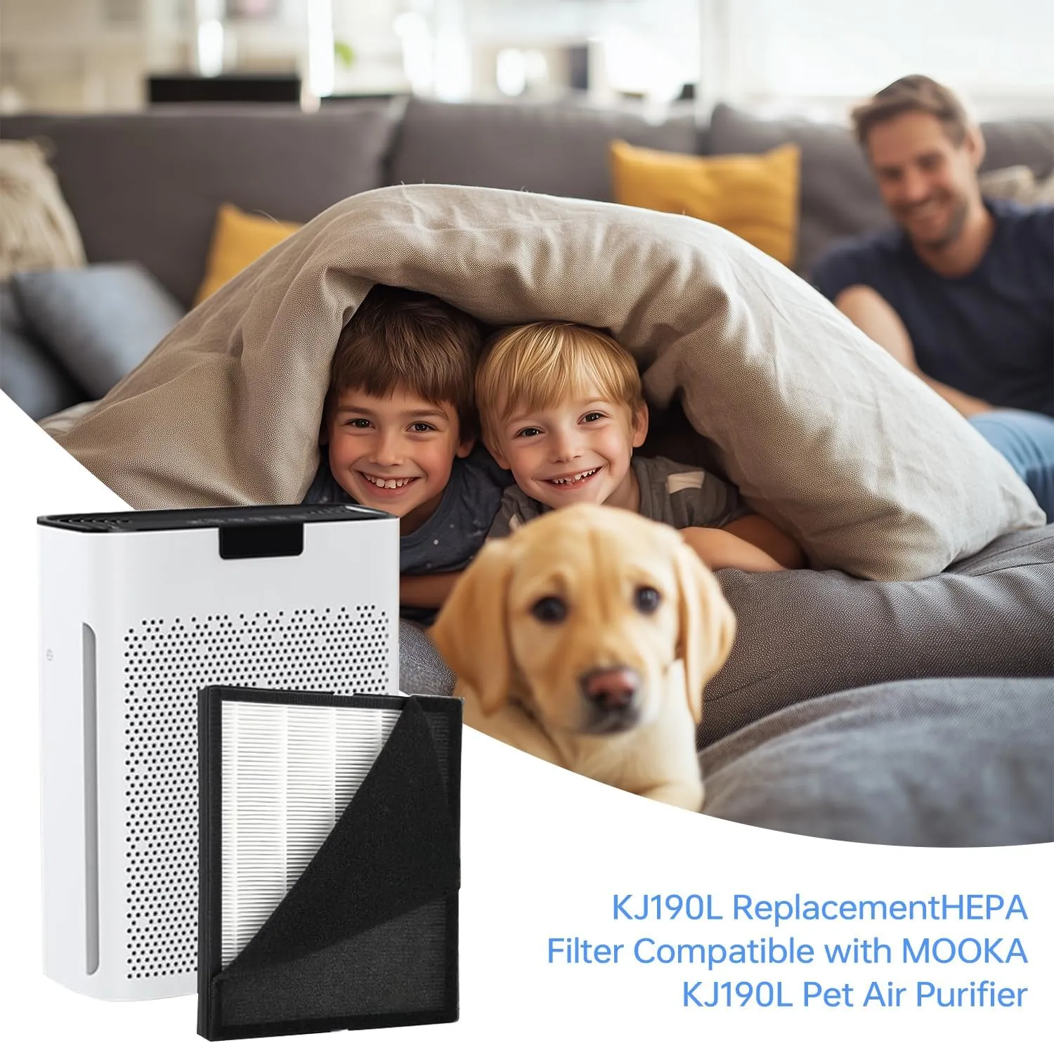 2 Pack KJ190L Replacement Filter,Compatible with MOOKA KJ190L Pet Air Purifier,Suitable for Large Room with 2000 Ft², 2 H13 True HEPA Filters & 4 Washable Pre-Filters for Pet-raising family