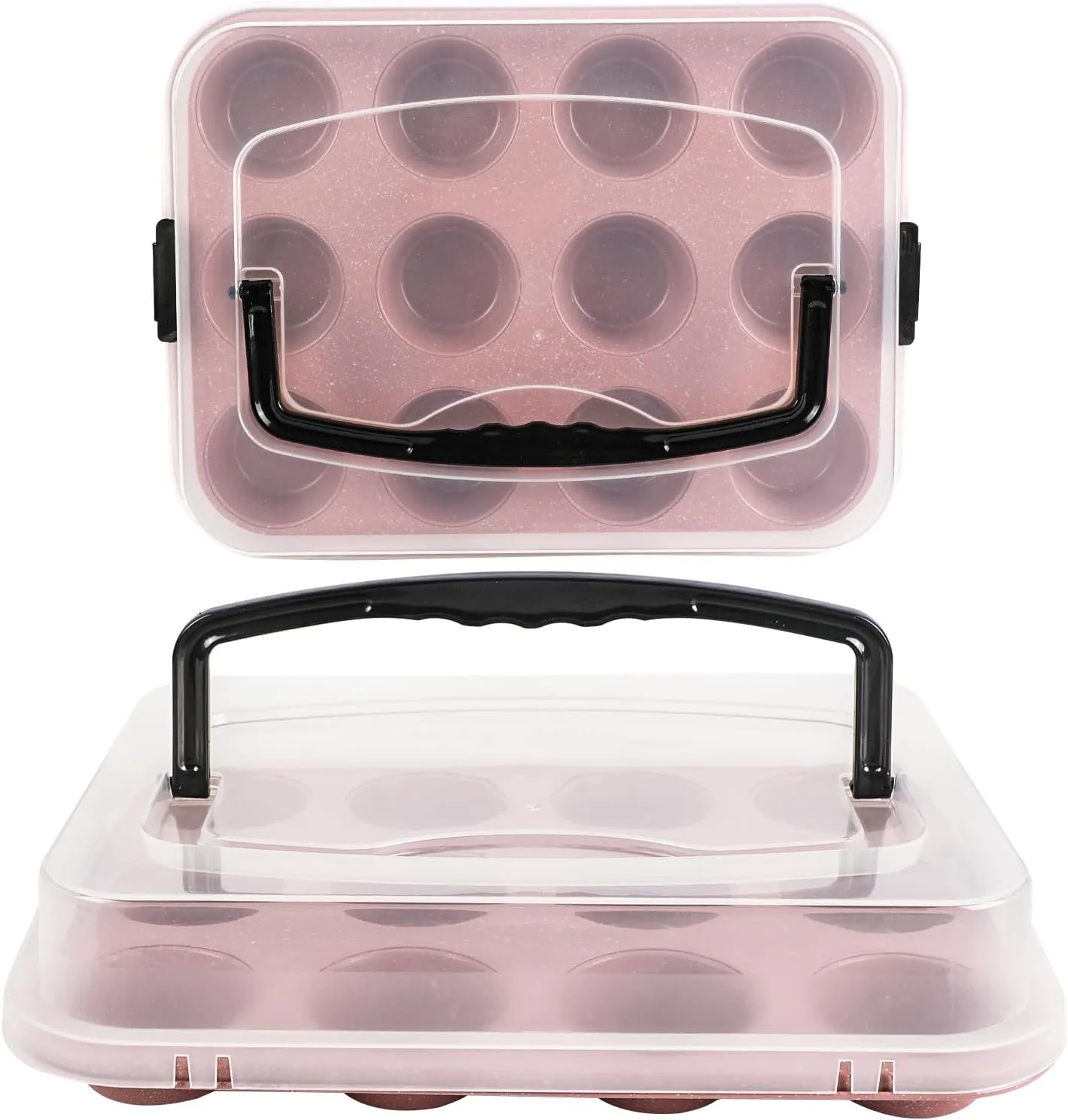 2-Pack Pink Cupcake Pan with Lid, 12-Cup Nonstick Cupcake Baking Pan with Handle for Easy Baking and Travel – Perfect Cupcake Pan for Parties, Birthdays, and Gifting