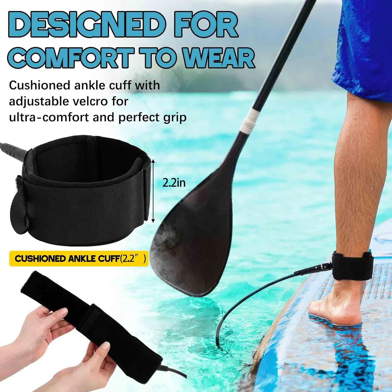 2 Pcs Surf Leash 6/7/8 ft Straight Surf Board Leashes 6/7mm Surfboard Leash Legrope Wrist Strap for Paddleboard, Shortboard, Longboard, Surfboards