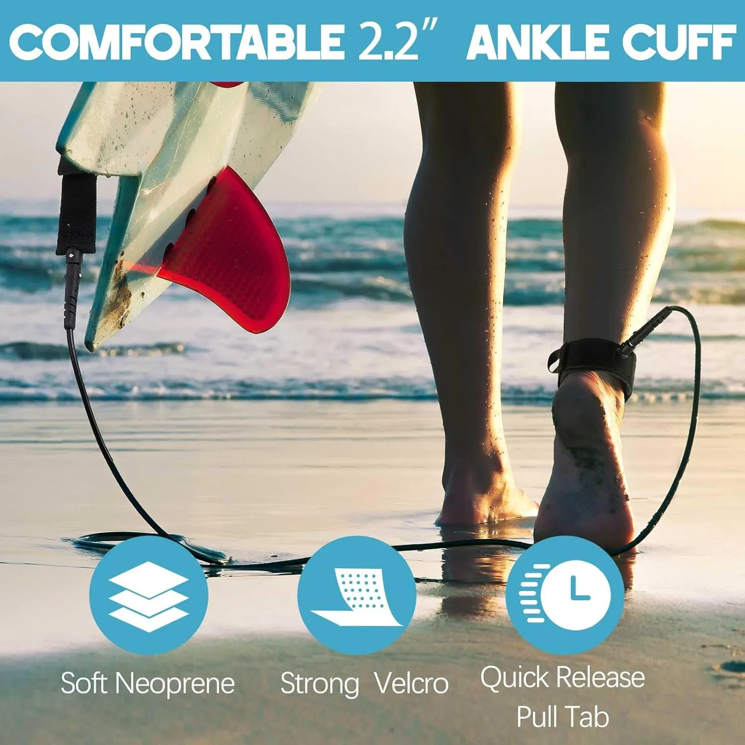 2 Pcs Surf Leash 6/7/8 ft Straight Surf Board Leashes 6/7mm Surfboard Leash Legrope Wrist Strap for Paddleboard, Shortboard, Longboard, Surfboards