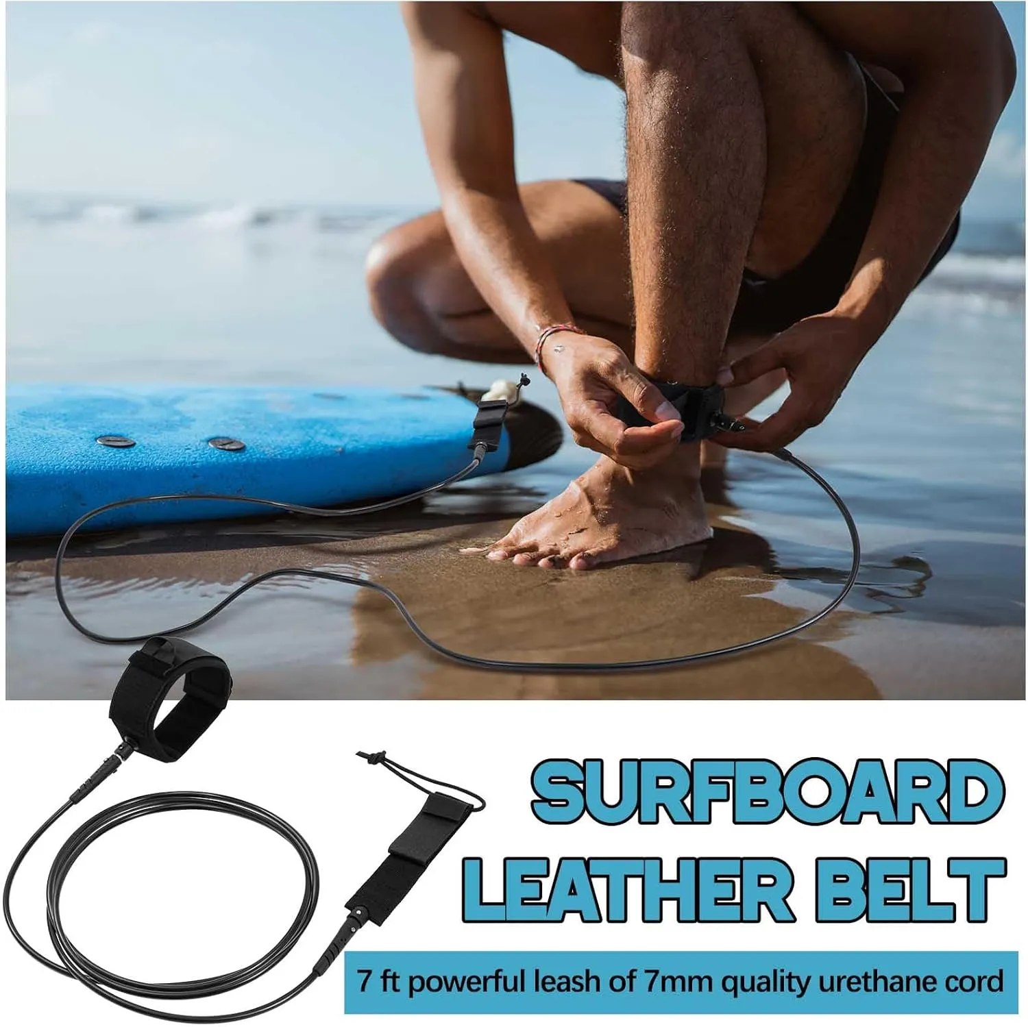 2 Pcs Surf Leash 6/7/8 ft Straight Surf Board Leashes 6/7mm Surfboard Leash Legrope Wrist Strap for Paddleboard, Shortboard, Longboard, Surfboards