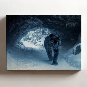 (20 x 16 x 1.25 IN) Gallery Wrapped Canvas Wall Art Print of Mystical Shadow Panther Digital Painting : Glacial Cave Art Decor, Snowy Path with Dark Panther, Unique Wall Art for Nat - 925UNCAi461203WH