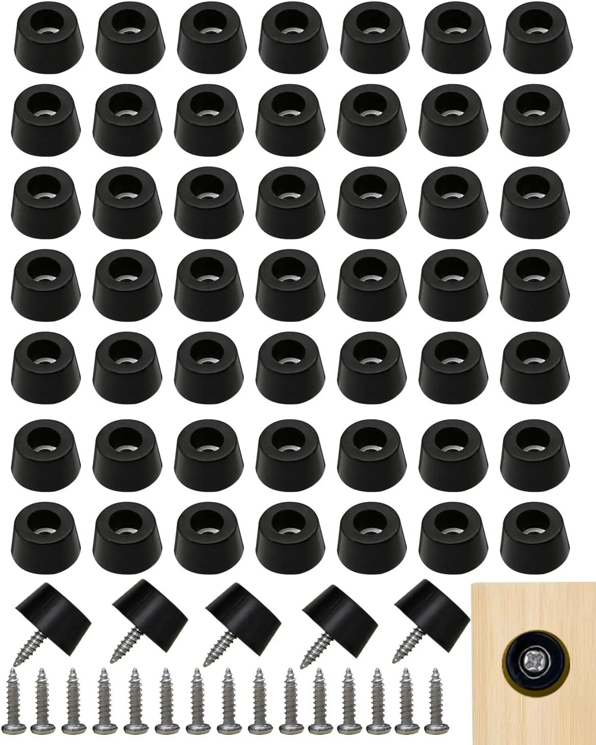 200 Pieces Cutting Board Rubber Feet with 304 Stainless Steel Screws, 0.31x0.59(HD), Not Slip, Black Small Rubber Feet Bumpers for Kitchen, Electronics