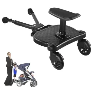 2024 New-Universal Stroller Board with Detachable Seat, 2in1 Sit and Stand Stroller Glider Board for Most Strollers, Holds Children Up to 55 LBs Stroller Standing Board (Black)