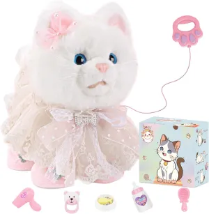 2025 Newly Toy Cat for Kids, Touch and Voice Controlled Remote Control Cat with Leash, Walking Cat Toy That Can Walk, Meow, and Wag Tail, Best Gift for Boys and Girls Aged 3 to 7 Years Old