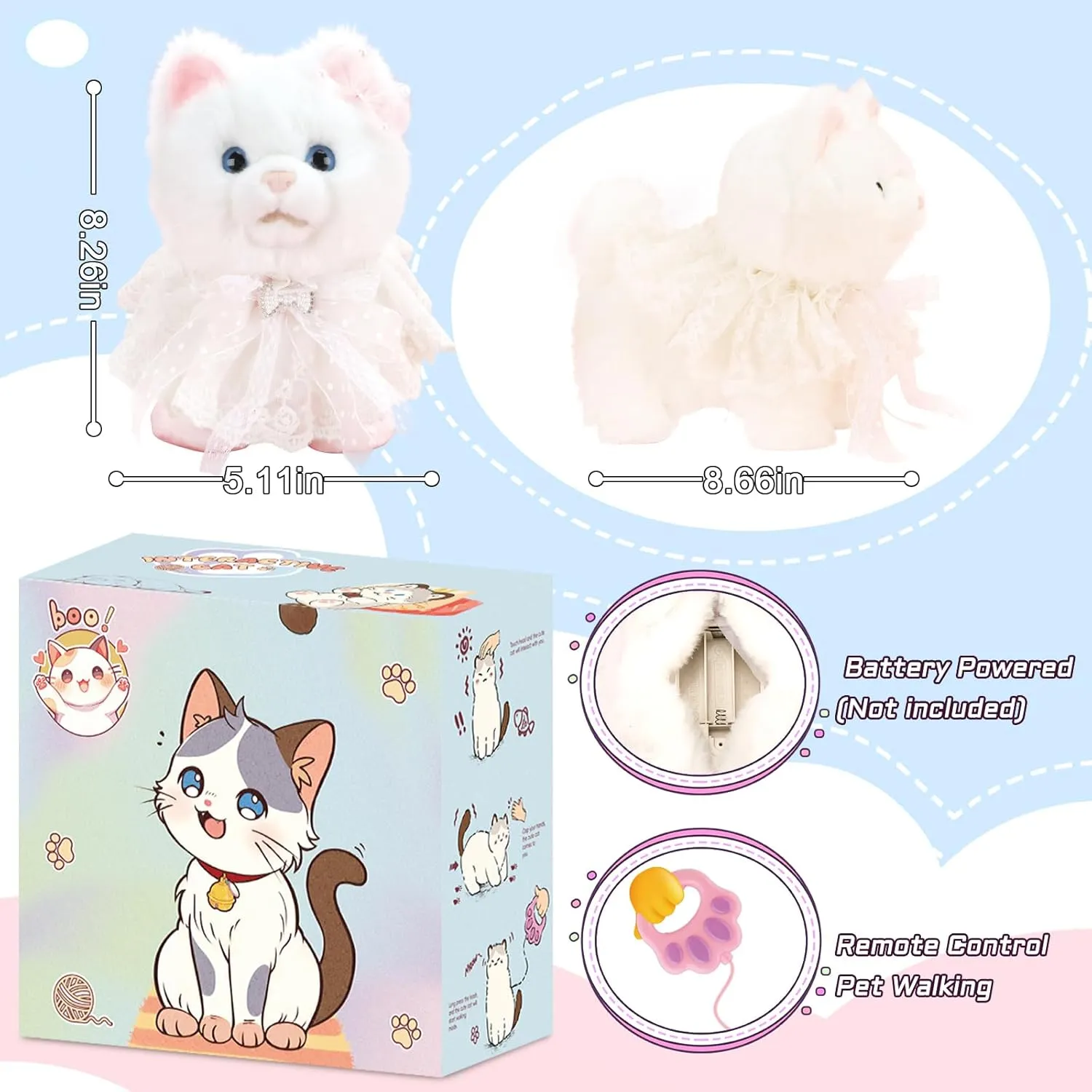 2025 Newly Toy Cat for Kids, Touch and Voice Controlled Remote Control Cat with Leash, Walking Cat Toy That Can Walk, Meow, and Wag Tail, Best Gift for Boys and Girls Aged 3 to 7 Years Old