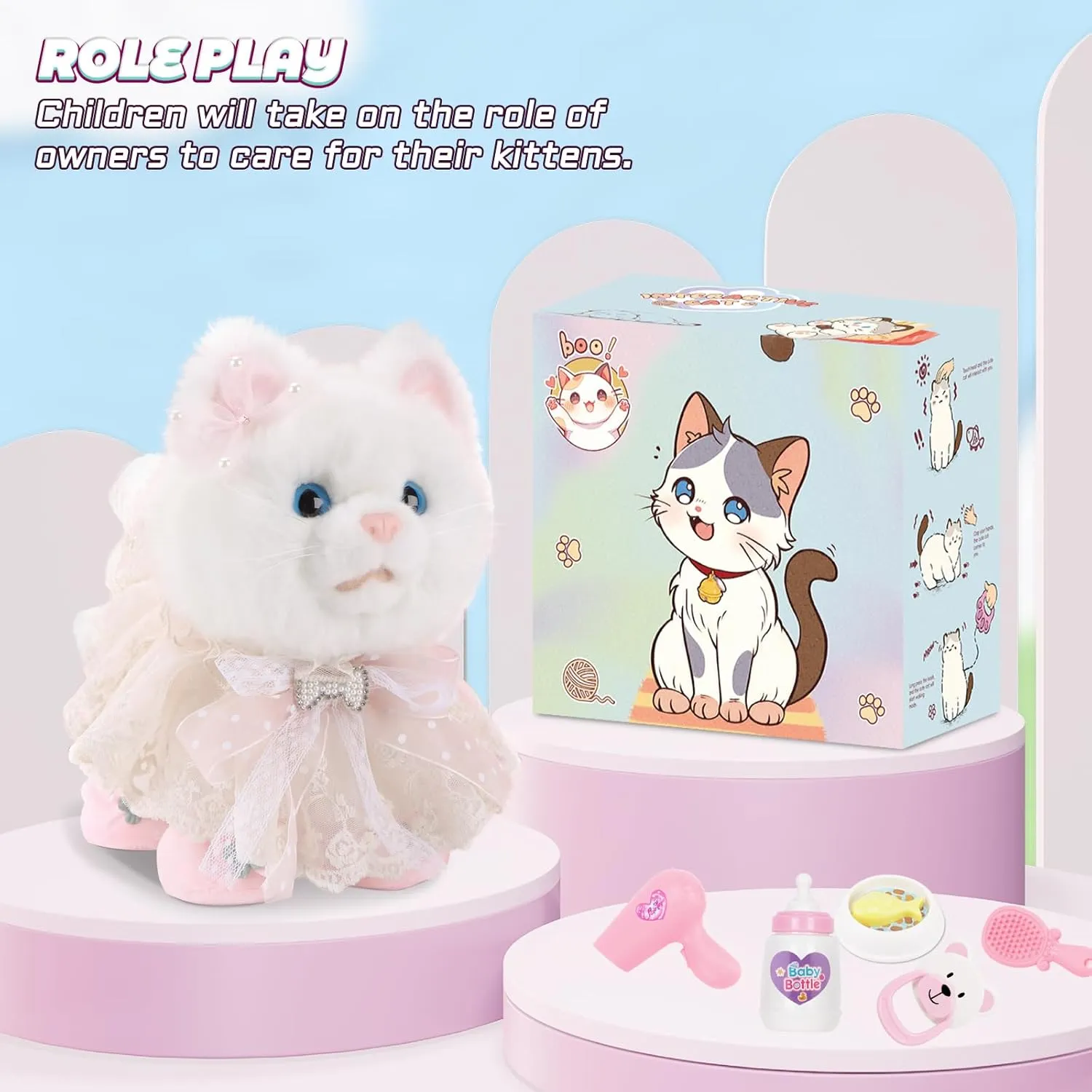 2025 Newly Toy Cat for Kids, Touch and Voice Controlled Remote Control Cat with Leash, Walking Cat Toy That Can Walk, Meow, and Wag Tail, Best Gift for Boys and Girls Aged 3 to 7 Years Old