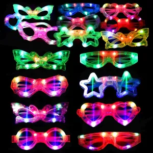 24 Packs LED Glasses for kids Glow in the dark Party Supplies Favor,6 LED 6 Shapes Glasses Flashing Plastic Light up Glass Toys Bulk 3 Replaceable Battery fit EASTER Graduation Party Supplies 2025