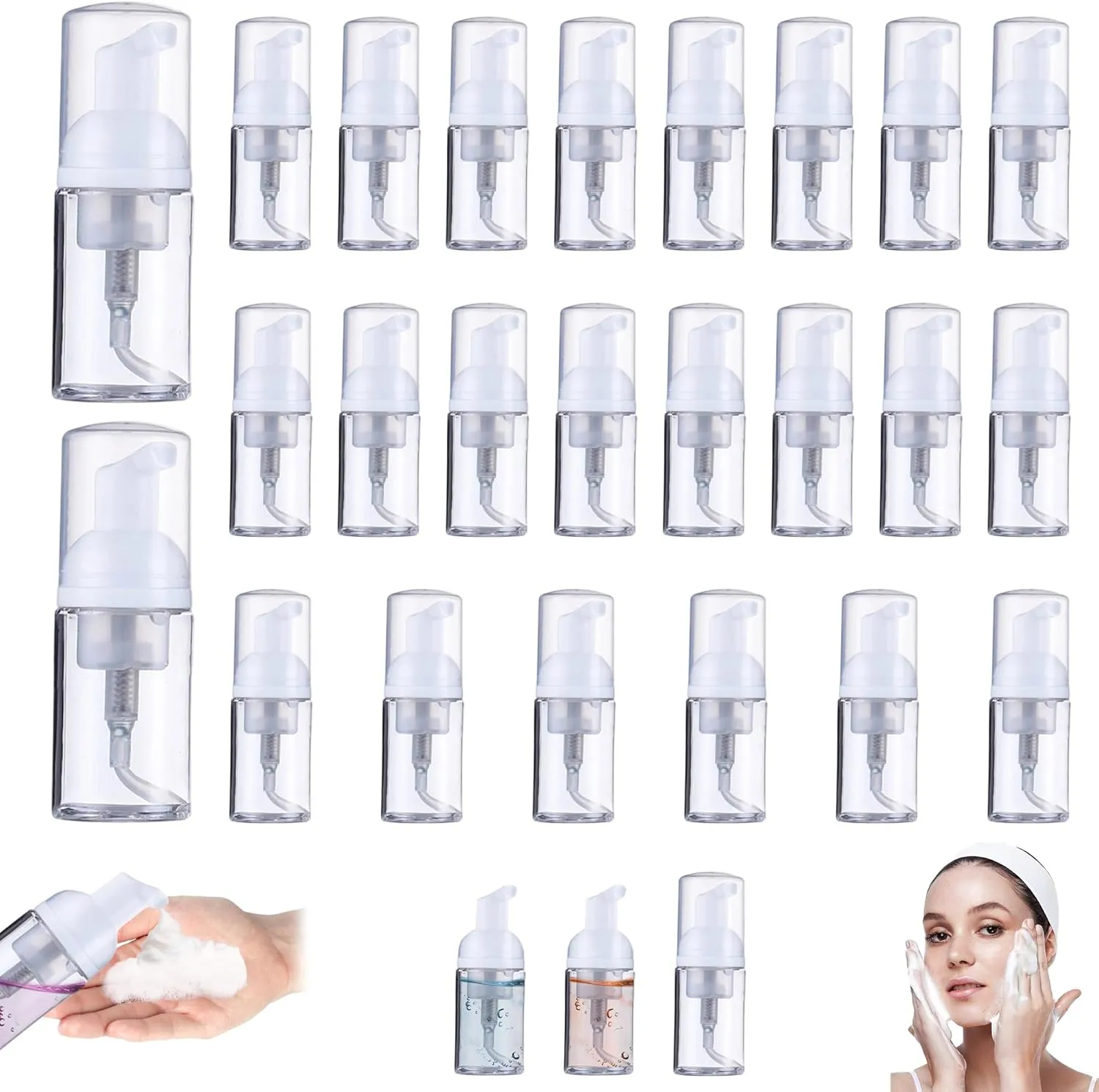 24 Pcs Foam Pump Bottle 1 oz Small Size Mousse Foam Soap Dispenser,Clear Plastic Empty Refillable Foam Bottle,Mini Foam Pump Bottle for Face Wash Shampoo Skin Care（30 ml）