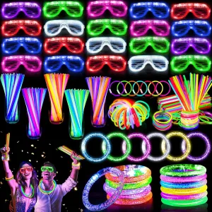 248 PCS Glow in the Dark New Years Eve Party Supplies Favors, 24 LED Glasses, 24 Flashing Bracelets and 200 Glow Sticks Bulk Party Pack Neon Rave Party Favors for 4th of July Birthday Wedding Concert