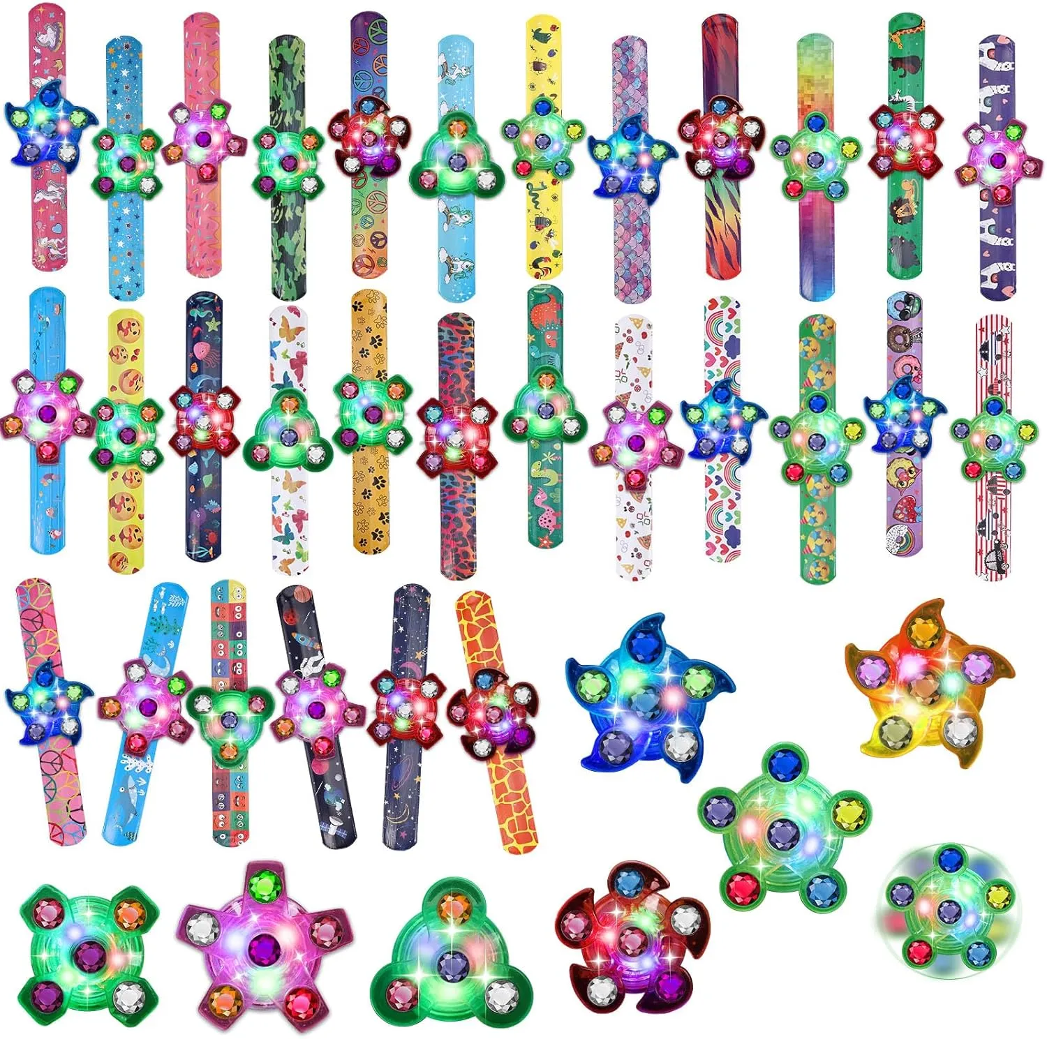 24PCS LED Light Up Fidget Spinner Toy and 25PCS Slap Bracelets Glow in The Dark Party Supplies Favors for Kids 4-8-12