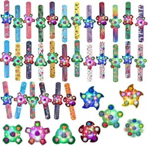 24PCS LED Light Up Fidget Spinner Toy and 25PCS Slap Bracelets Glow in The Dark Party Supplies Favors for Kids 4-8-12