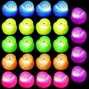24Pcs LED Puffer Ball Flashing Mini Rubber Ducks Glowing Bath Ducks Light up Stress Relieve Halloween Flashing Disco Ducks for Birthday Pool Party Supplies.New Years Ducks