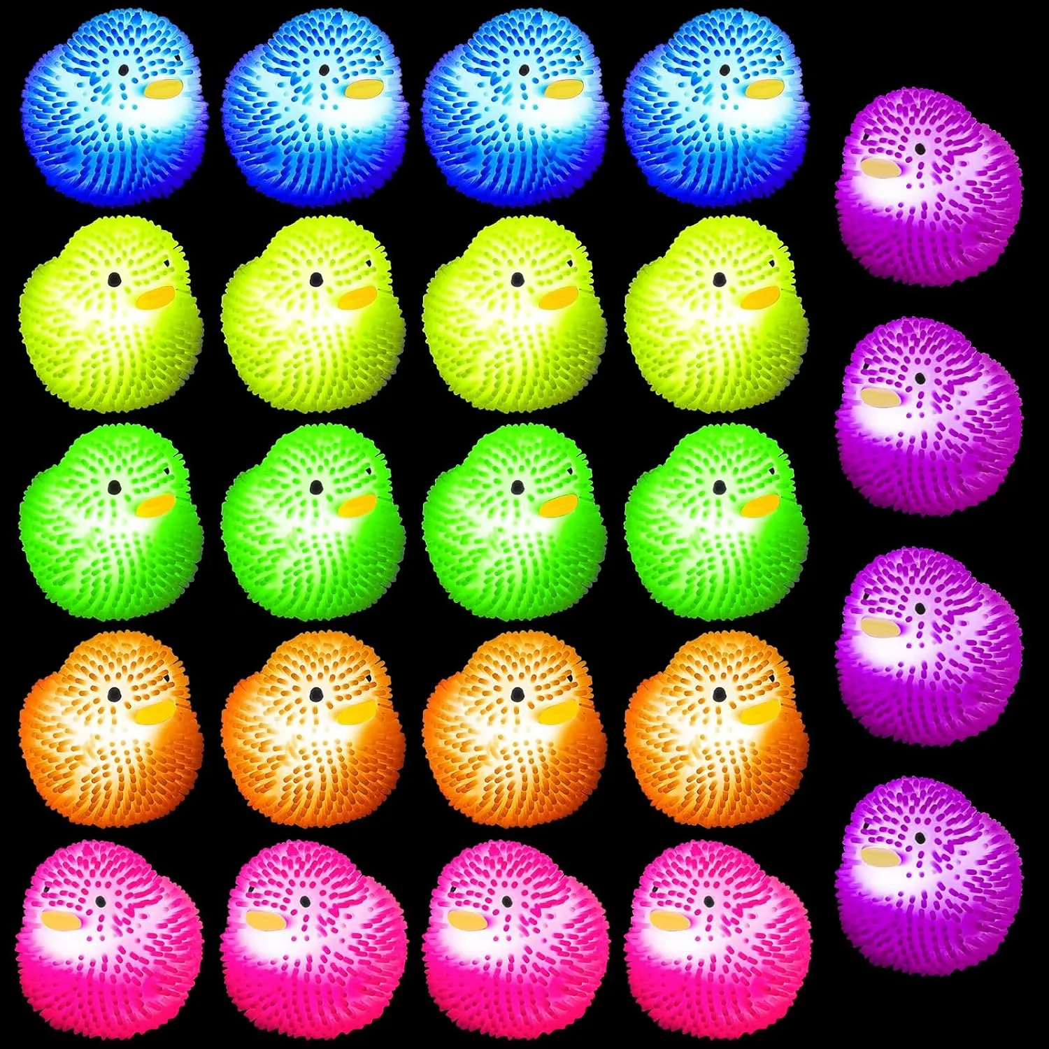 24Pcs LED Puffer Ball Flashing Mini Rubber Ducks Glowing Bath Ducks Light up Stress Relieve Halloween Flashing Disco Ducks for Birthday Pool Party Supplies.New Years Ducks