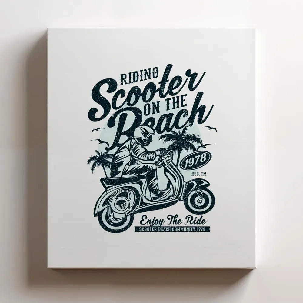 (24x36x1.25 In) Gallery Wrapped Canvas Wall Art Print of Scooter Beach - 100% Cotton, Ready to Hang, High-Definition Giclée Printing, Fade-Resistant, Modern Home & Office | ANDUNCA0g34511WH