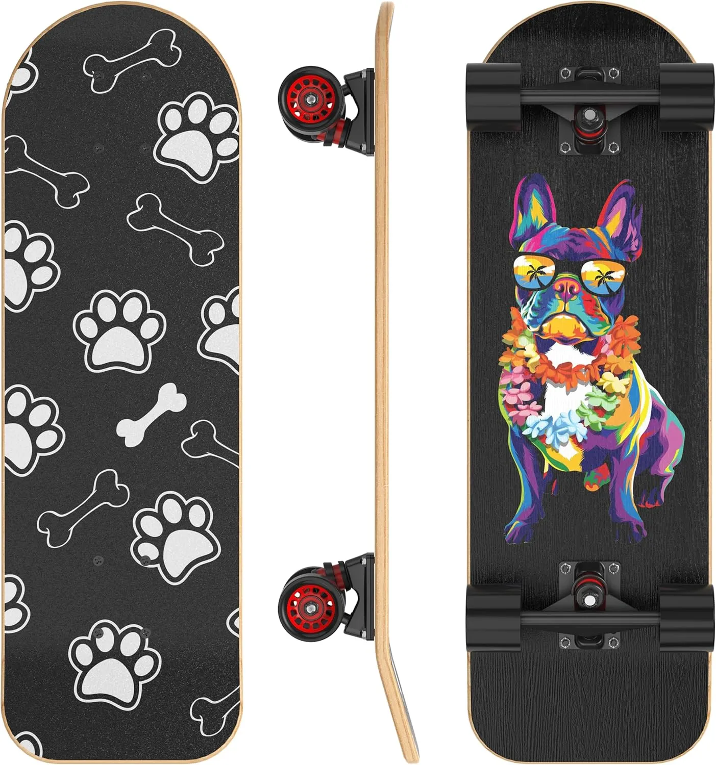 26 Inch Large Pet Skateboard for Dogs and Pets - Canadian Maple Deck, Aluminum Trucks, PU Wheels - No Assembly Required - Max Load 150 lbs for Pets with T-Tool