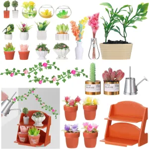 26 Pieces Dollhouse Plant Miniature Bonsai Mini Potted Plant Flower Model Tiny Fake Greenery Ornament Dollhouse Decoration for Boy Girl(Stylish Style)
