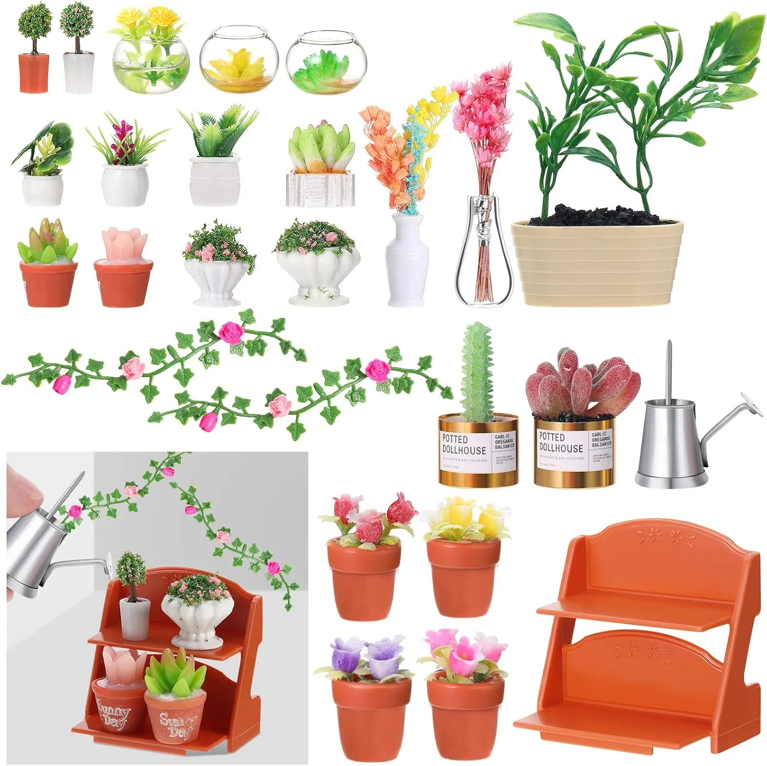 26 Pieces Dollhouse Plant Miniature Bonsai Mini Potted Plant Flower Model Tiny Fake Greenery Ornament Dollhouse Decoration for Boy Girl(Stylish Style)