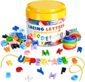278 Pcs Lacing Letters Beads, Uppercase Alphabet Learning Toys, 10 Color Rainbow Alphabet Beads with 18 Laces, Preschool & Home Educational Toy for Kids Ages 3 , Back to School Supplies