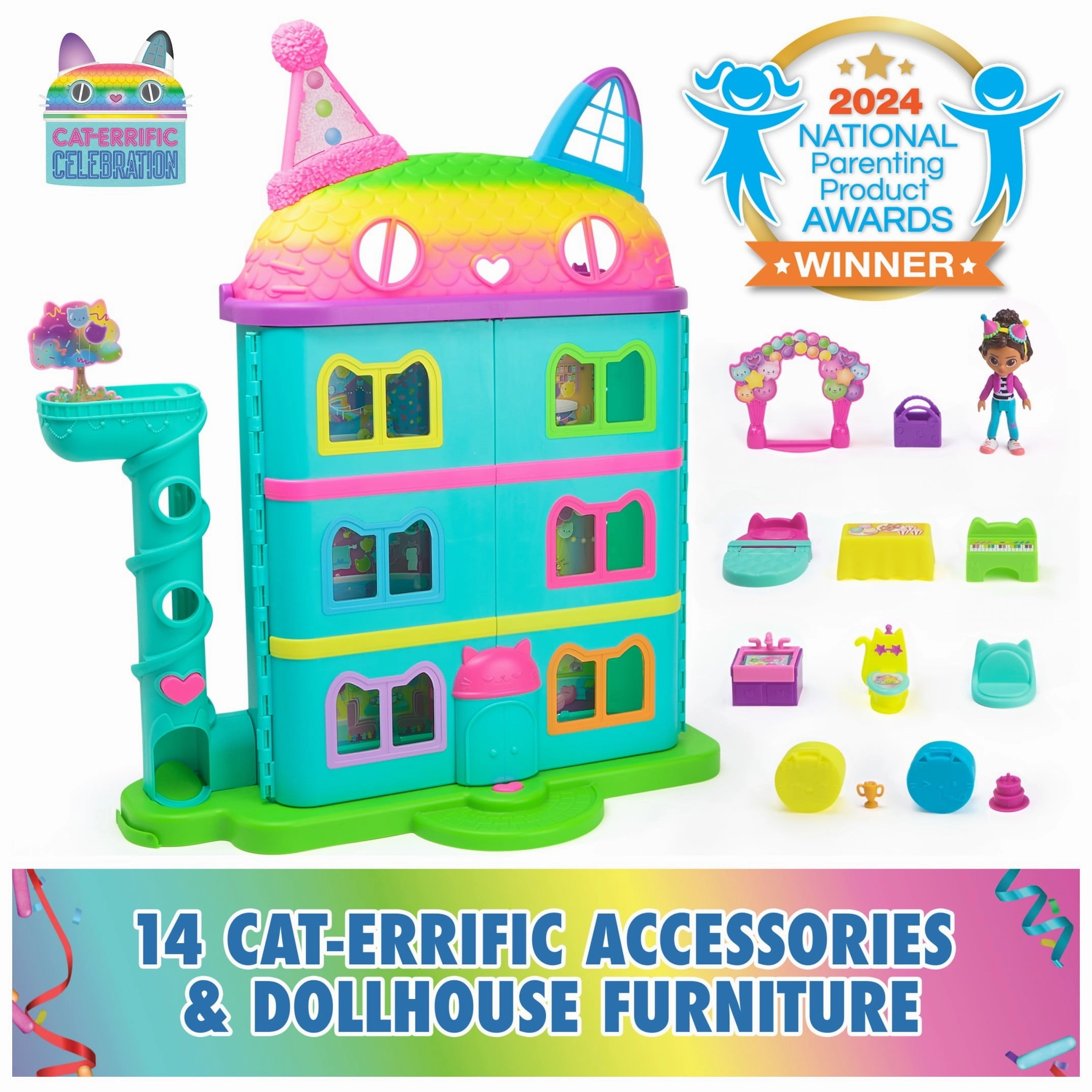 2 Ft Gabby's Dollhouse Purrfect Dollhouse Playset W Accessories & Sounds 3  kids