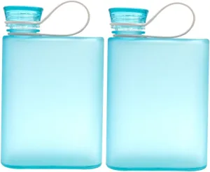 2pcs 380ml Collapsible Flat Water Bottle for Travel Leakproof Flask Carrying Loop for Gym Outdoor School
