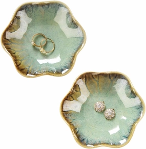2PCS Ring Holder Dish, Small Key Bowl, Ceramic Trinket Tray Jewelry Dish Organizing Necklace Earrings for Mom Friend Sister, All Jewelries Are NOT Included. Crystal Green.