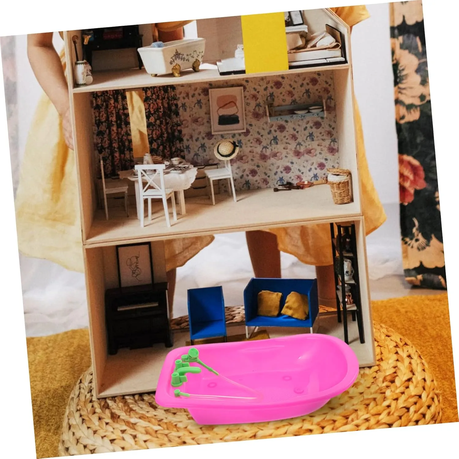 2sets Mini Bathtub Ornaments for Dollhouse Cute Miniature Bathroom Accessories Creative Playthings for Mini House Decoration Vibrant and Lifelike Design 6pcs*2