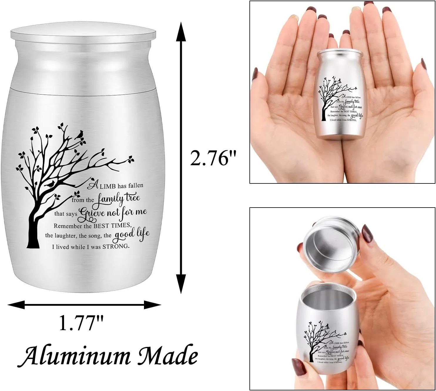 3 Inches Small Urn for Ashes Tree of Life Aluminum Mini Urn for Ashes Cremation Keepsake for Human Ashes Memorial Ashes Holder for Women Men