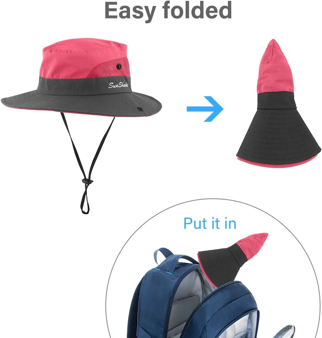 3 Pieces Womens Ponytail Wide Brim Sun Hat Packable UV Protection Beach Cap for Fishing & Hiking