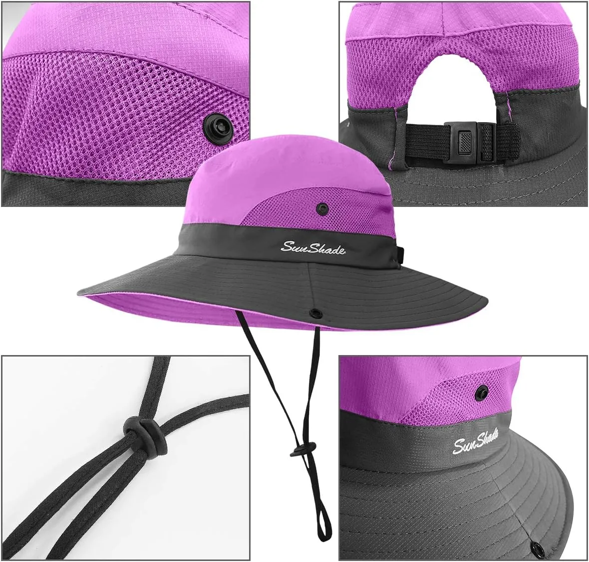 3 Pieces Womens Ponytail Wide Brim Sun Hat Packable UV Protection Beach Cap for Fishing & Hiking