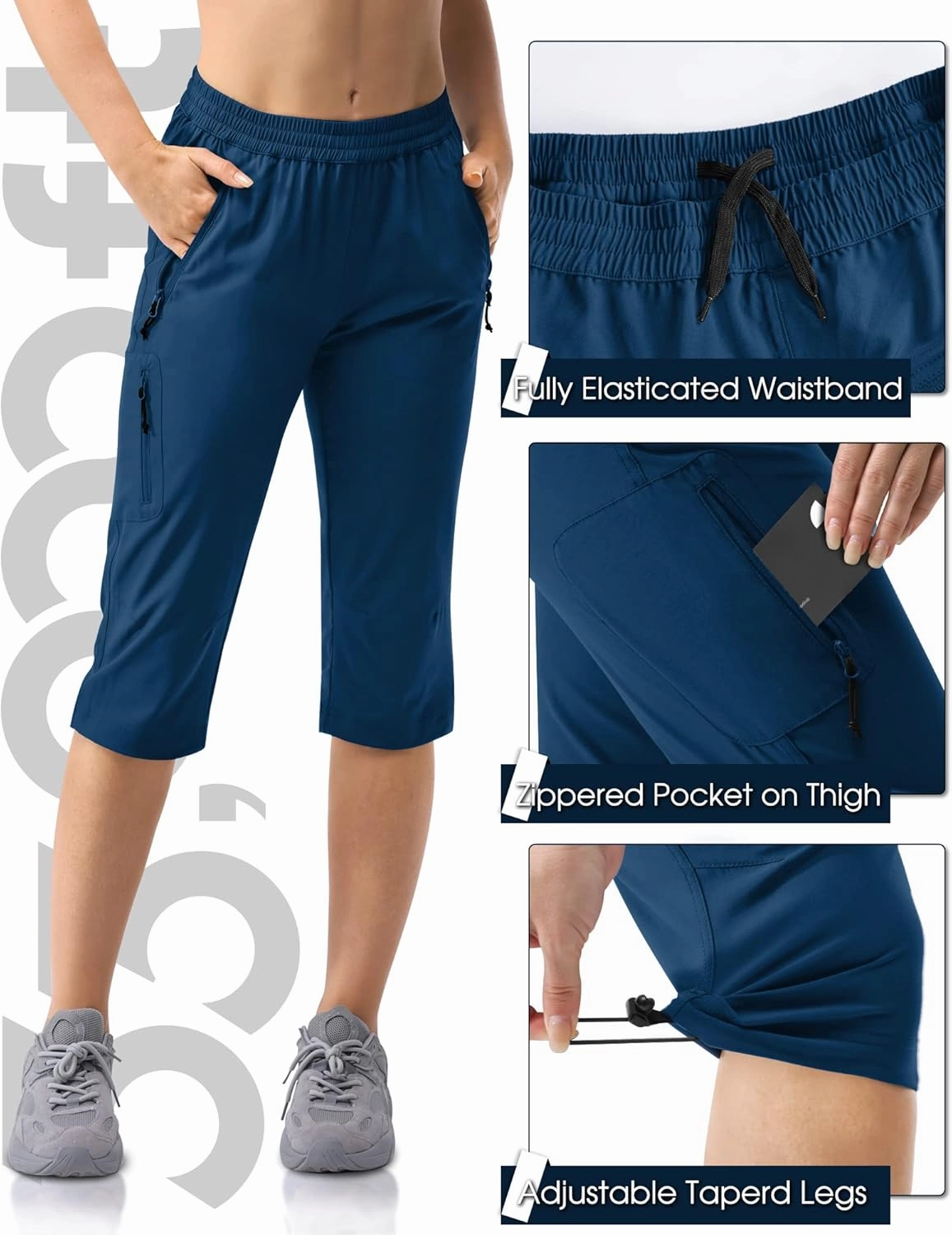 33,000ft Women's Capri Golf Pants Casual Quick Dry UPF 50  Lightweight Stretch Cargo Hiking Pants with Pockets