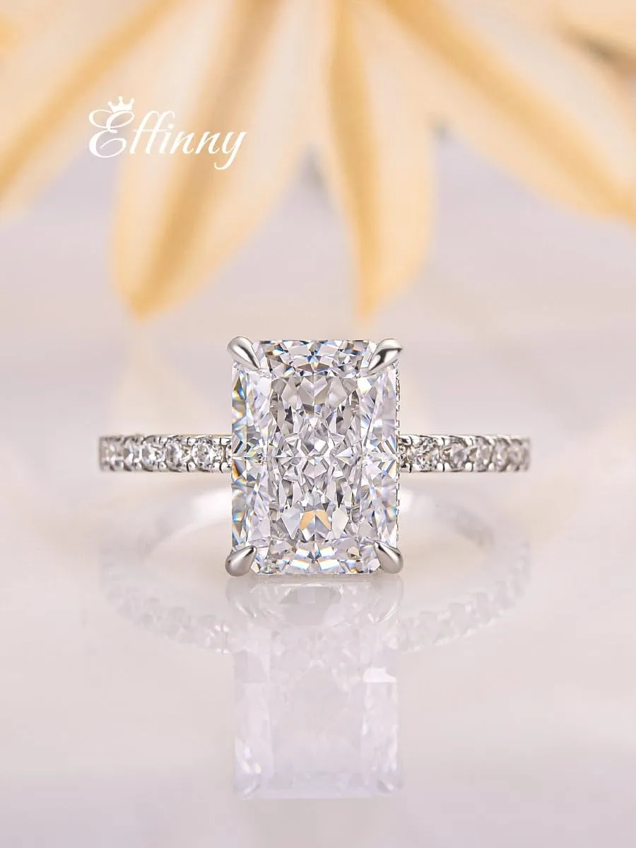 3.5/7.0ct Radiant Cut Engagement Ring,Simulated Diamond Promise Ring for Women in 925 Sterling Silver