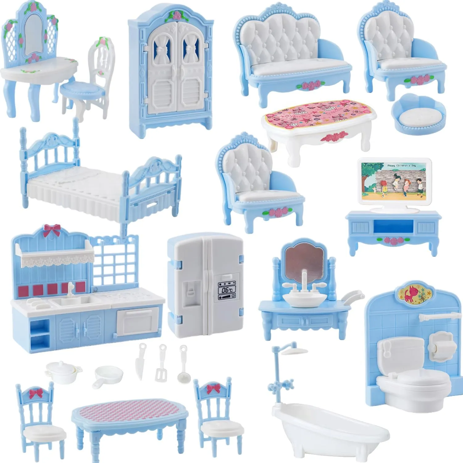 35Pcs Dollhouse Furniture Accessories Set Mini House Furniture Small Dollhouse Miniature Furniture Pretend Play House 1:12 Mini Kitchen Bedroom Livingroom Bathroom Tiny Toy Boy Girl Kid Toddler