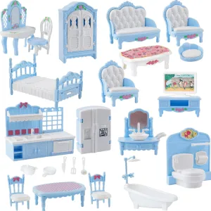 35Pcs Dollhouse Furniture Accessories Set Mini House Furniture Small Dollhouse Miniature Furniture Pretend Play House 1:12 Mini Kitchen Bedroom Livingroom Bathroom Tiny Toy Boy Girl Kid Toddler