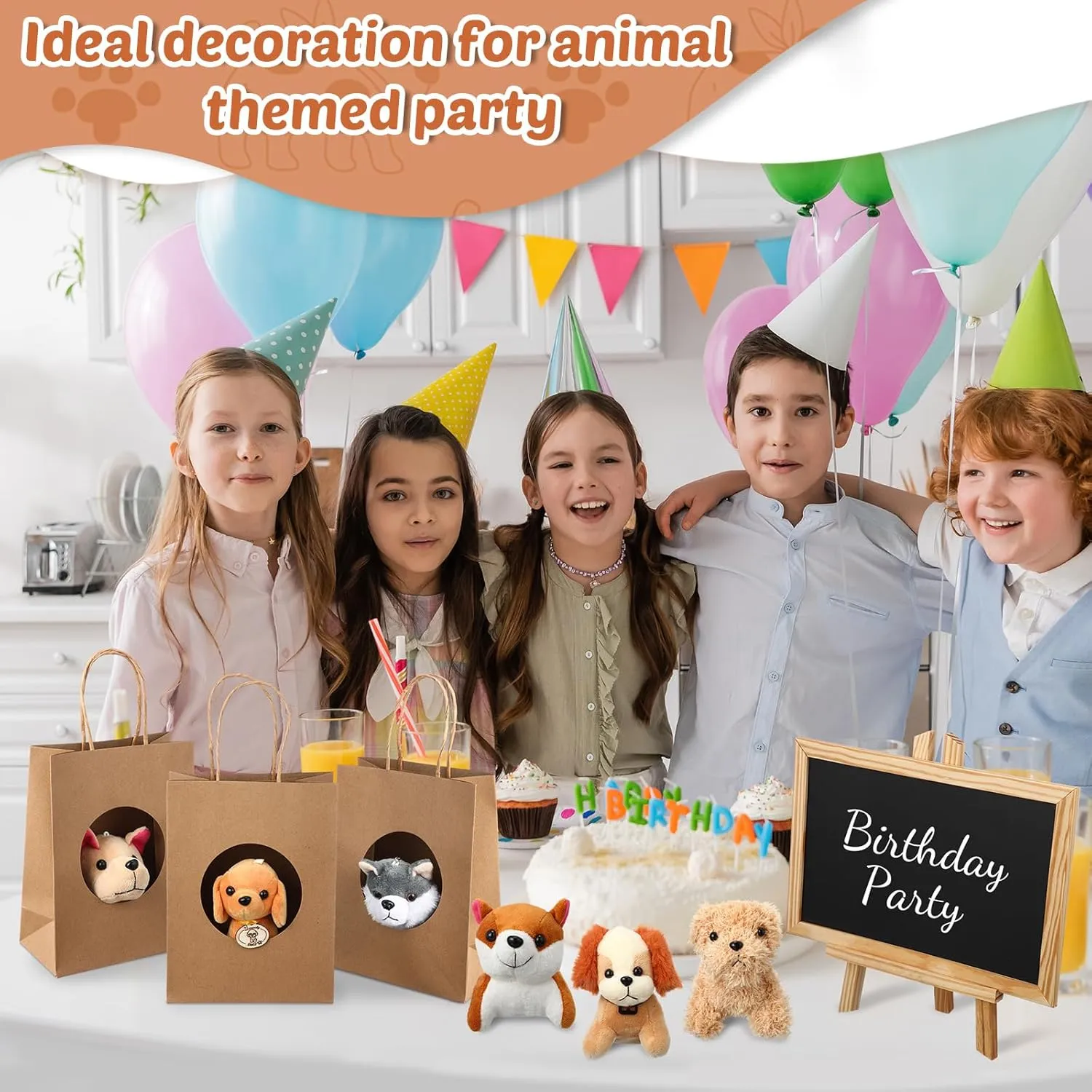 36 Pcs Adopt a Pet Party Favors Mini Plush Stuffed Animal Set with 10 White Plastic Fence 12 Kraft Paper Gift Bags Wooden Chalkboard Sign Chalk Marker for Adopt a Puppy Dog Birthday Party(Classic)