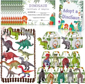 38 Pcs Adopt a Dinosaur Party Favors Include 12 Mini Dinosaurs Figurines 12 Foldable Boxes 12 Adopt Dinosaur Cards 1 Adopt Sign 1 Adopt Fence for Adopt A Pet Party