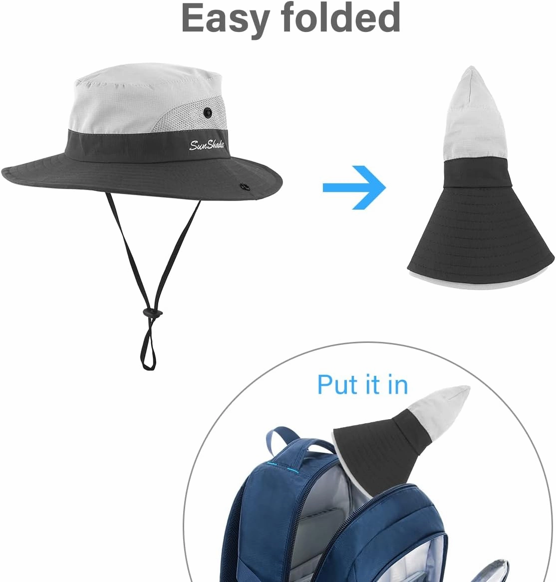 3 Pieces Womens Ponytail Wide Brim Sun Hat Packable UV Protection Beach Cap for Fishing & Hiking