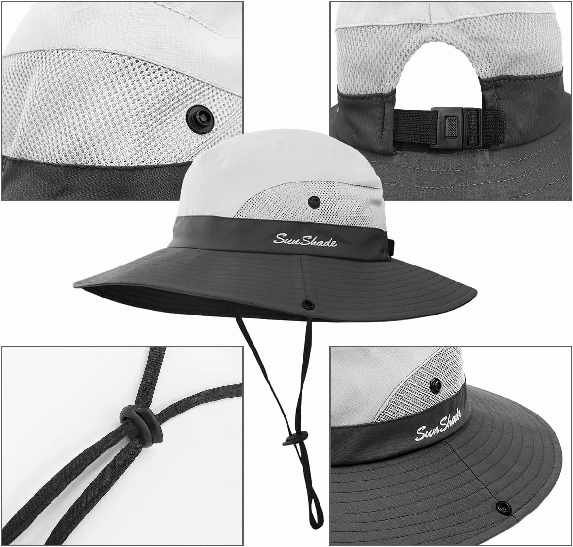 3 Pieces Womens Ponytail Wide Brim Sun Hat Packable UV Protection Beach Cap for Fishing & Hiking