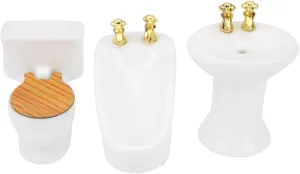 3Pcs 1:24 Doll House hroom Furniture Set, Dollhouse Miniature hroom Set Simulation Ceramic htub Toilet Sink Kit(#1)