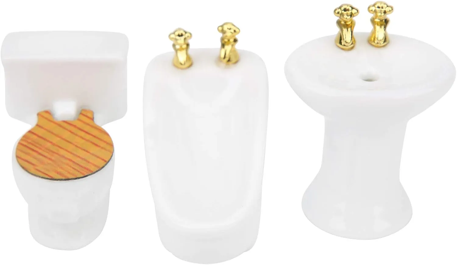 3Pcs 1:24 Doll House hroom Furniture Set, Dollhouse Miniature hroom Set Simulation Ceramic htub Toilet Sink Kit(#1)