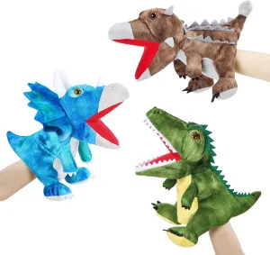 3Pcs Dinosaurs Plush Toys, Dinosaur Hand Puppets Kids Toys,Stuffed Animals Plush Toys Interactive Games for Boys Girls Age 4 5 6 7 8