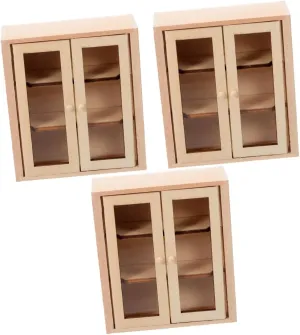 3pcs Miniature Wooden Double Door Cabinet Model Cute Dollhouse Furniture Ornament Realistic Mini Cabinet Display for Collectors for Miniature Enthusiasts