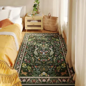 3x5 Rug Washable Area Rug Floral Office Rug Non Slip Small Carpet for Bedroom, Bedside, Kitchen, Entryway, Kids Room, Office (Emerald Green)