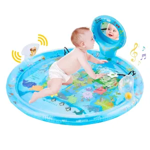 4-in-1 Tummy Time Water Play Mat with Baby Mirror & Teethers and Rattles, Large Infant Newborn Toys, Suitable for 3 6 9 12 Month Baby Girl or Boy Development