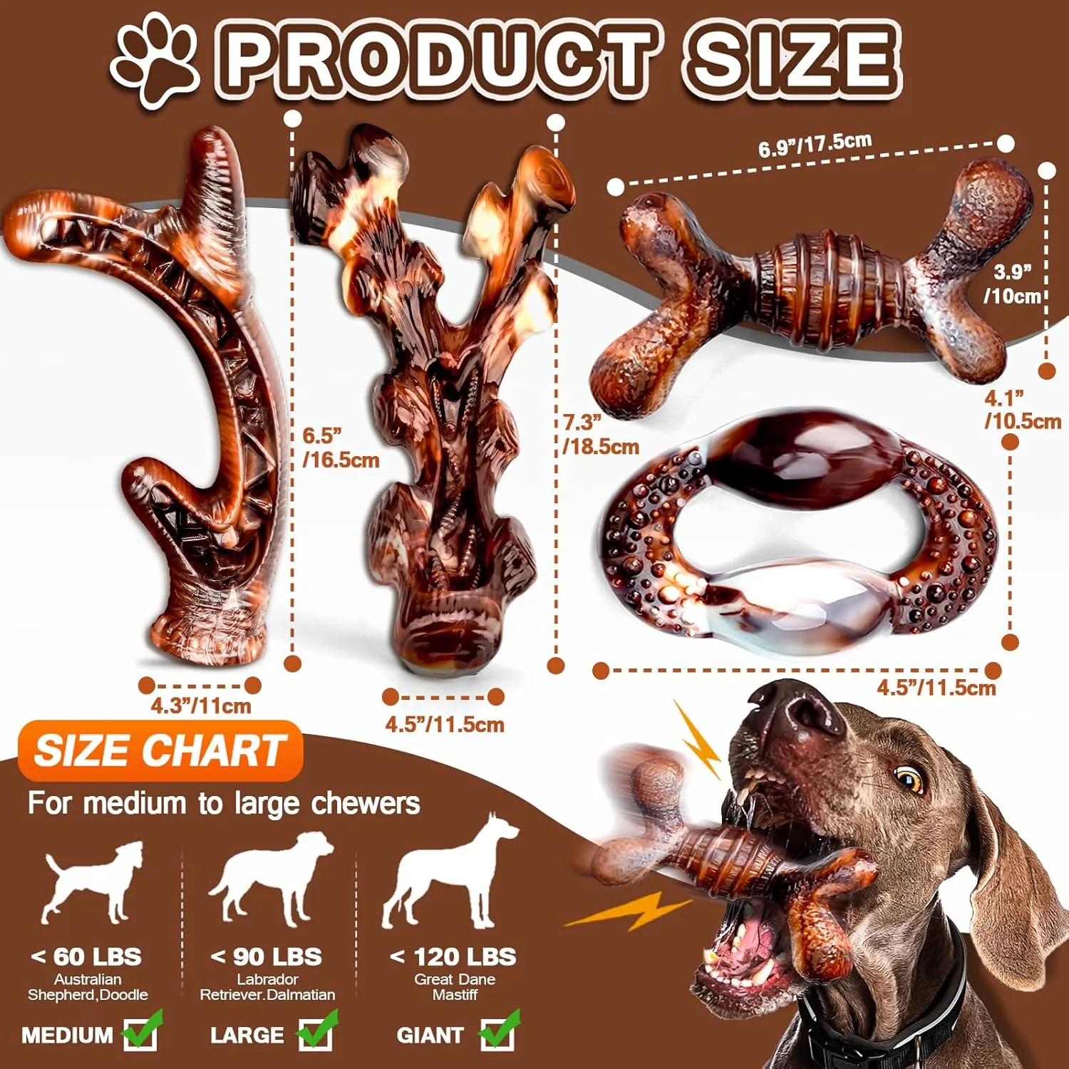 4-Pack Dog Chew Toys for Aggressive Chewers, Long Lasting Heavy Duty Chewing, Boredom and Stimulation for Medium Breeds, Tough Almost Indestructible Dog Bones Teeth Cleaning Toy