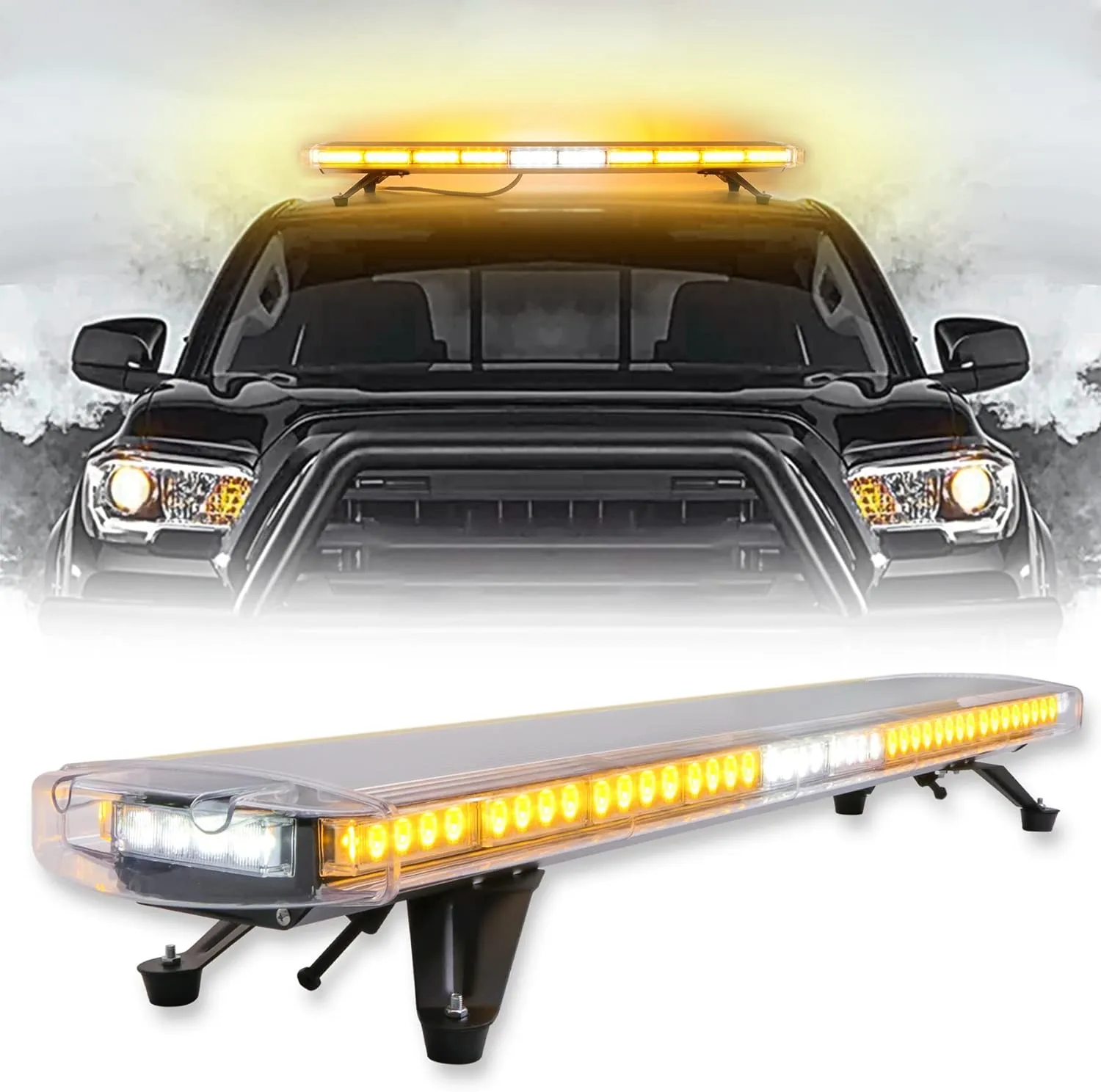 47" 88LED Extreme Bright Intensity Construction Emergency Warning Beacon Strobe Light Bar Rooftop Low Profile Law Enforcement Hazard Flashing for Tow Work Truck Vehicle Amber/White/Amber